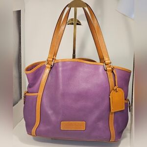 Dooney & Bourke Kristen Tote In Plum Purple British Tan Trim Smooth Leather